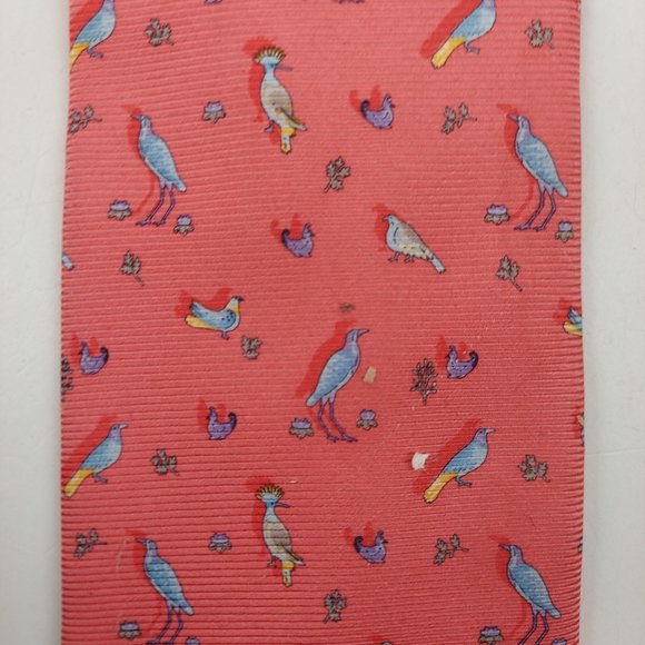 Leonard Red Bird Printed 100% Silk Mens Necktie Pointed Standard Size - Picture 2 of 6